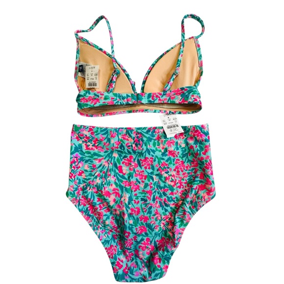 J.Crew Factory NWT Floral Printed Bikini Set Turquoise/Pink Sz.XS Beach Resort - Picture 4 of 9